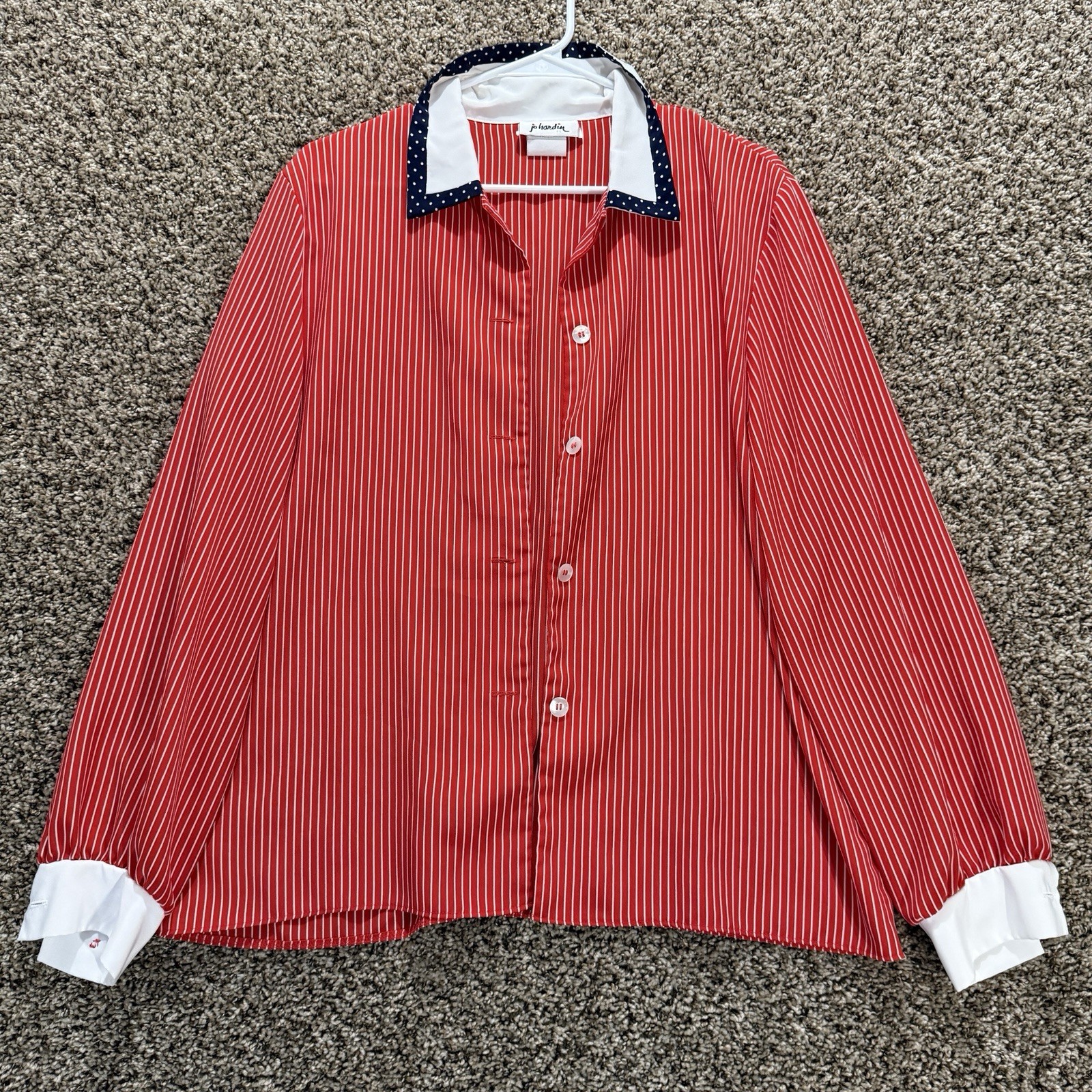 Vintage Patriotic Red White Blue Stripe Blouse Womens 14 Jo Hardin USA Americana