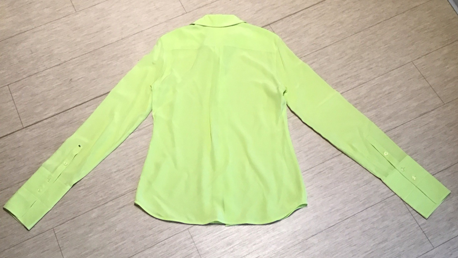 Max Mara SPORTMAX Algebra Lime Silk Shirt Button Front Elongated Cuffs NWOT US6