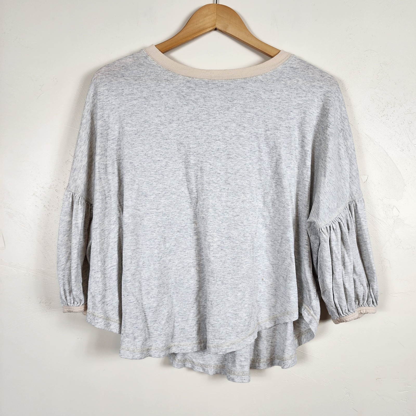 Free People Bishop Sleeve Blouse Top Women Small Cream Cottage Boho Chic Puff