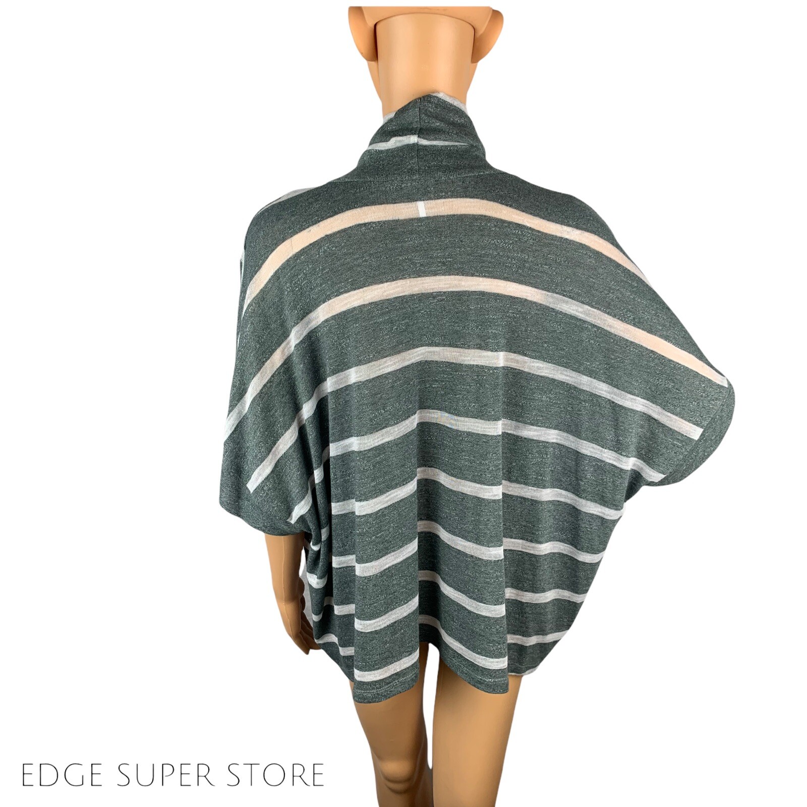 Splendid Army Green White Striped Cowl Neck Short Sleeve Pullover Top Sz Medium
