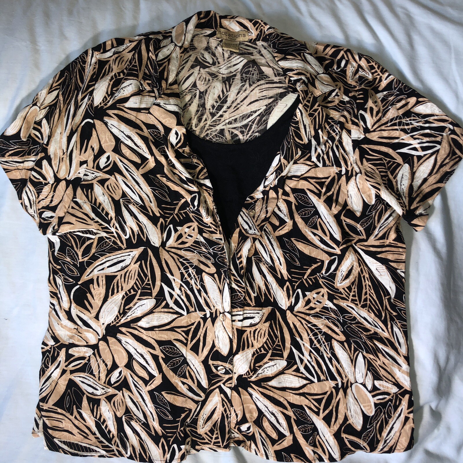 Notations Womens Size 2X Blouse 1 Piece Twin Set 3/4 Sleeve Button Brown