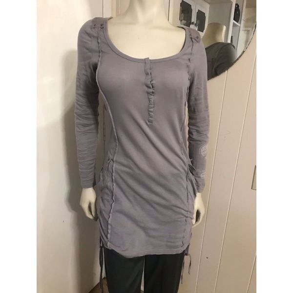 Anama Lightweight Womens Small Gray Ruched Sides Tunic Dress Graphics Peace Sign