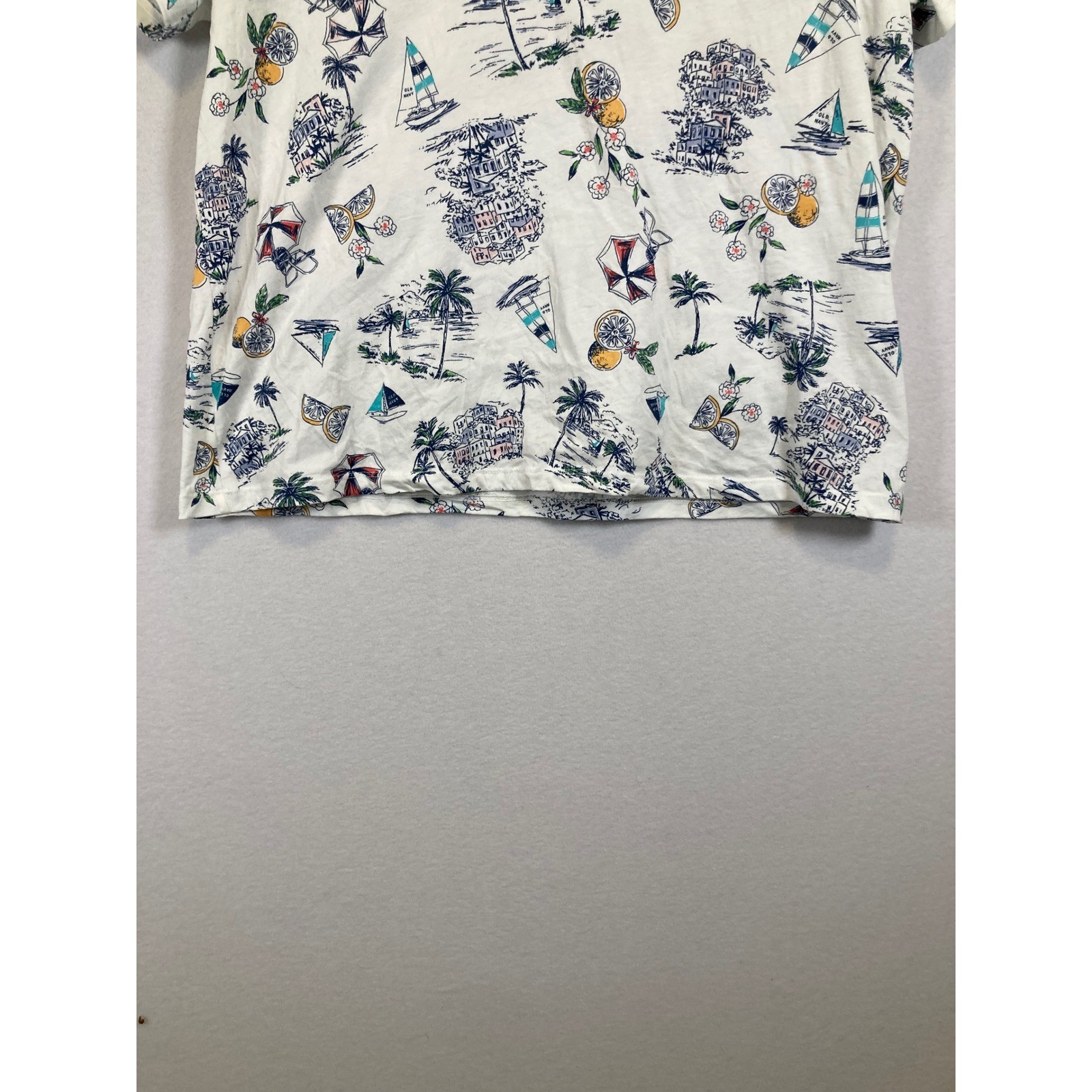 Old Navy Everywear T-Shirt Women Large White Tropical Coastal V-Neck Cotton Tee