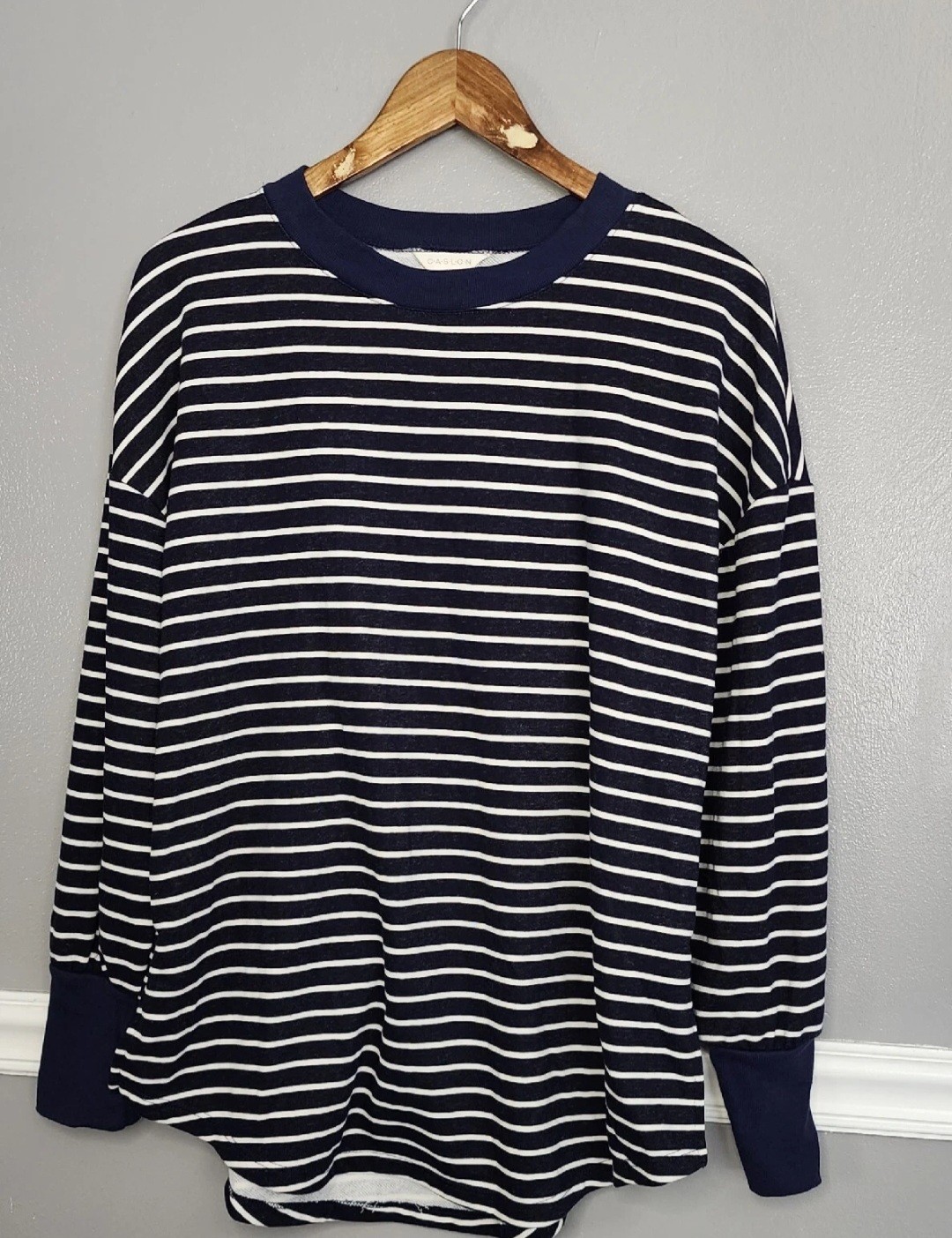 Caslon Navy White Striped Long Sleeve Top Sz M