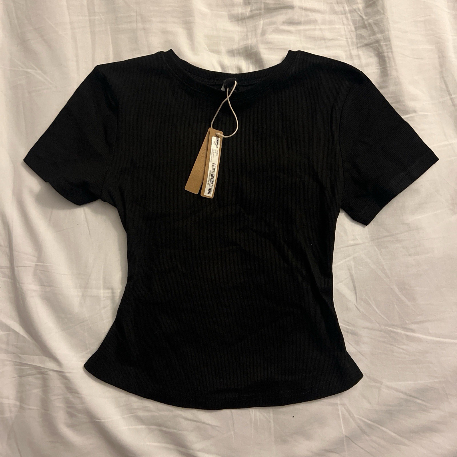 NEW Skims Cotton Rib T-Shirt Size M Black Minimalist Basic Classic