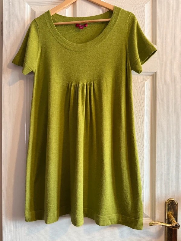 Monsoon Lime Green Wool Blend Tunic Top UK 22 Soft Knit Short Sleeve