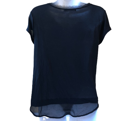 Femme By Tresics Black Blouse Top Cap Sleeve SHEER TRIM Womens size Small