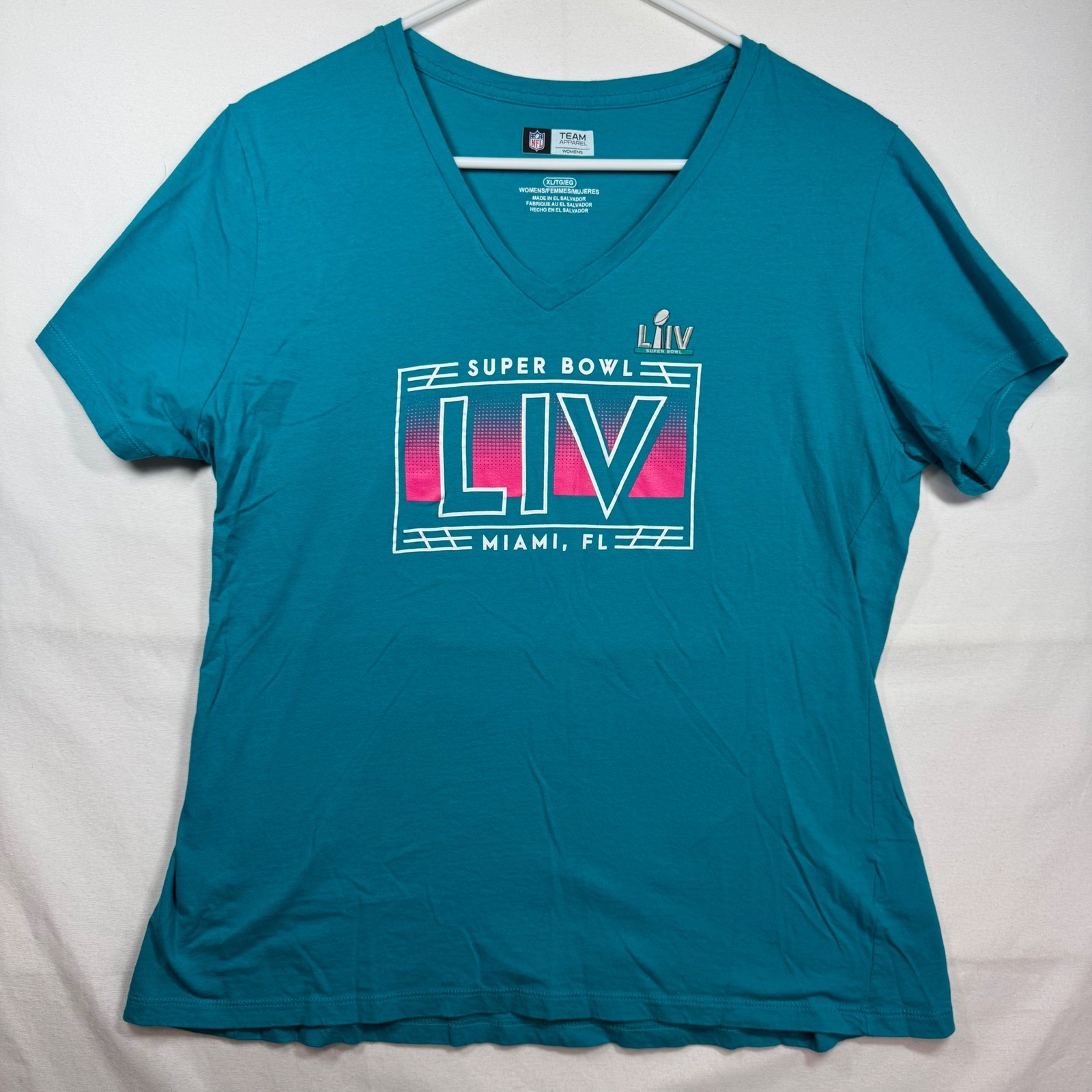 Super Bowl LIV Miami Women’s XL NFL Team Apparel Teal V-Neck Graphic T-Shirt