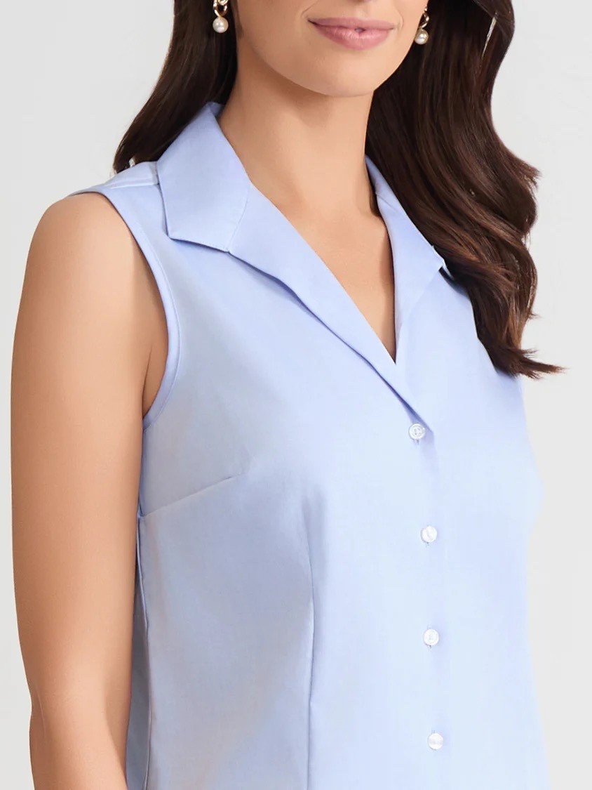 NWT Jones New York Non-Iron Blue Sleeveless Easy Care Button-Up Shirt Size L