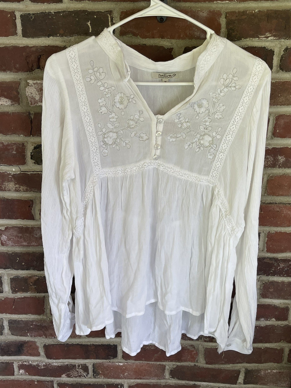 NWT Natura Boho Peasant Hippie Cottagecore Beaded Lace Blouse Coastal Festival M
