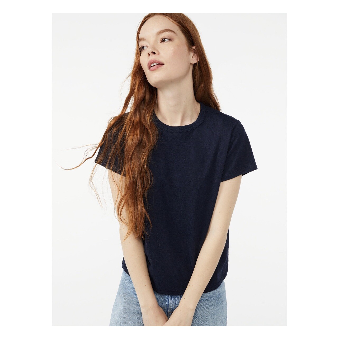 Free Assembly Women’s Ringer Tee Shirt with Short Sleeves Blue Medium