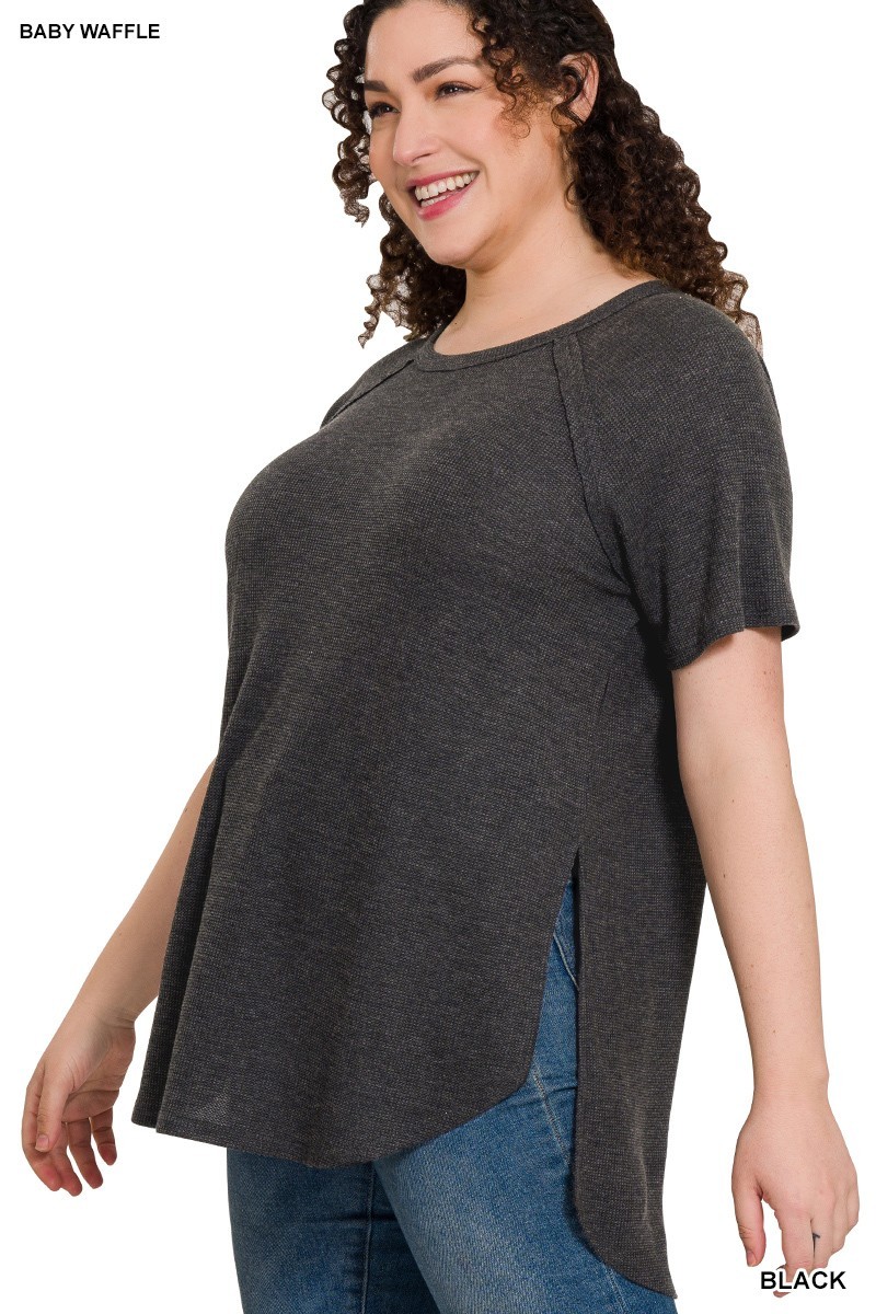 Zenana Womens NWOT Melage Baby Waffle Short Sleeve Top Plus 7518X
