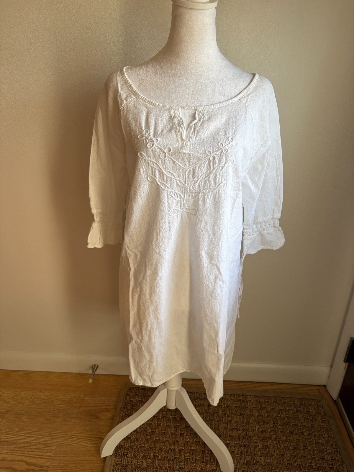 Seaspice Resort Wear Women’s Tunic V Neck Cotton 3/4 Sleeve White Size Large