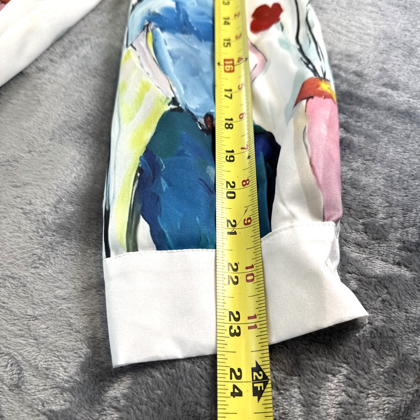 Art Print Blouse Womens Large White Fashion Illustration Button Front Long Sleev