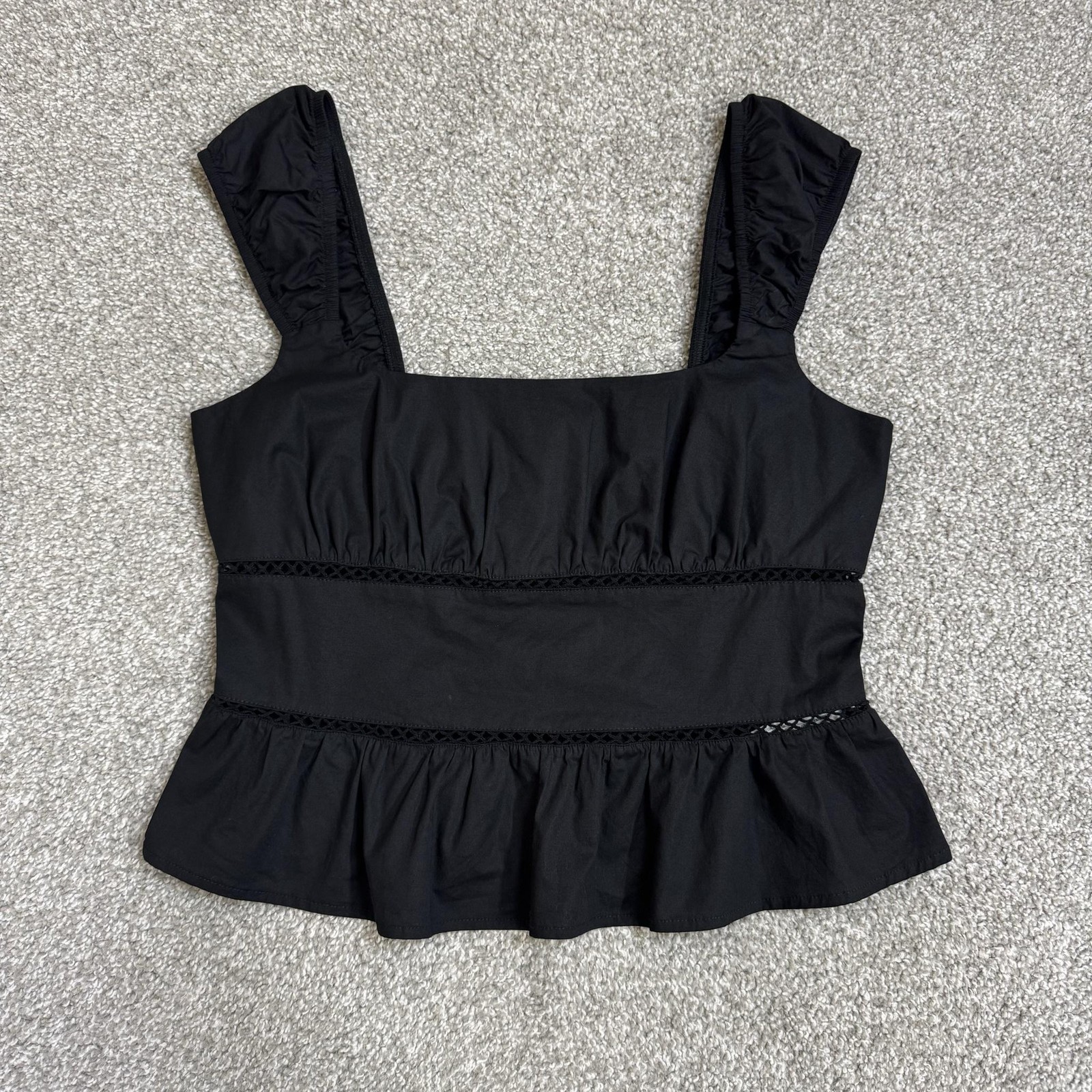 Wild Fable Tank Top Juniors Medium Black Ruffle Peplum Smocked Flirty WhimsyGoth