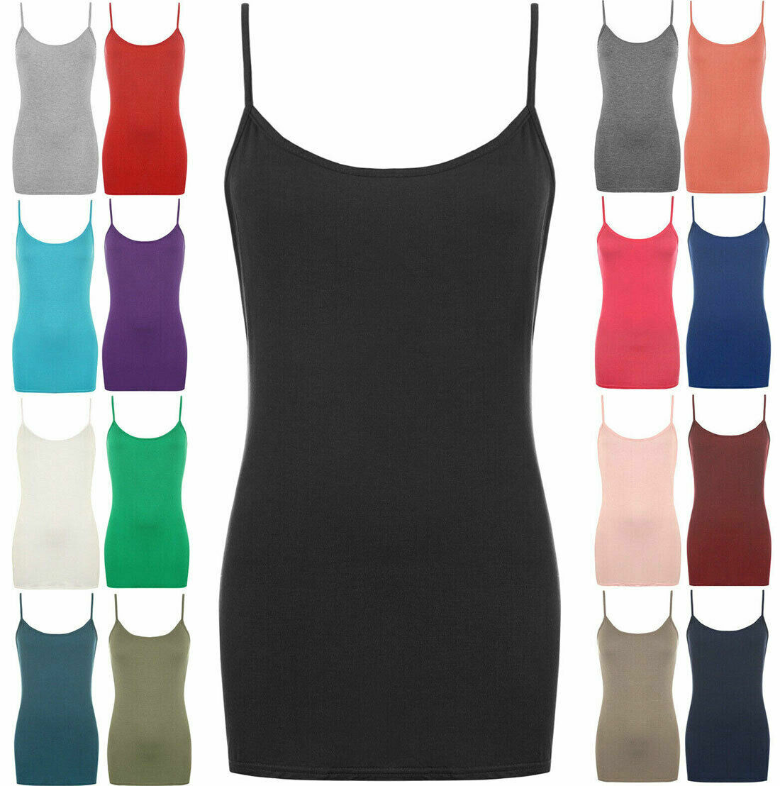 Ladies Strappy Plain Bodycon Cami Vest Tank Top Sleeveless Camisole Mini Dress