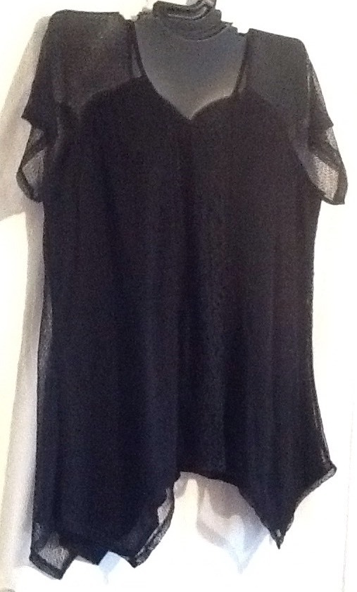 Isela Woman Lace Mesh Crochet Ladies Shirt Top Handkerchief Black NEW