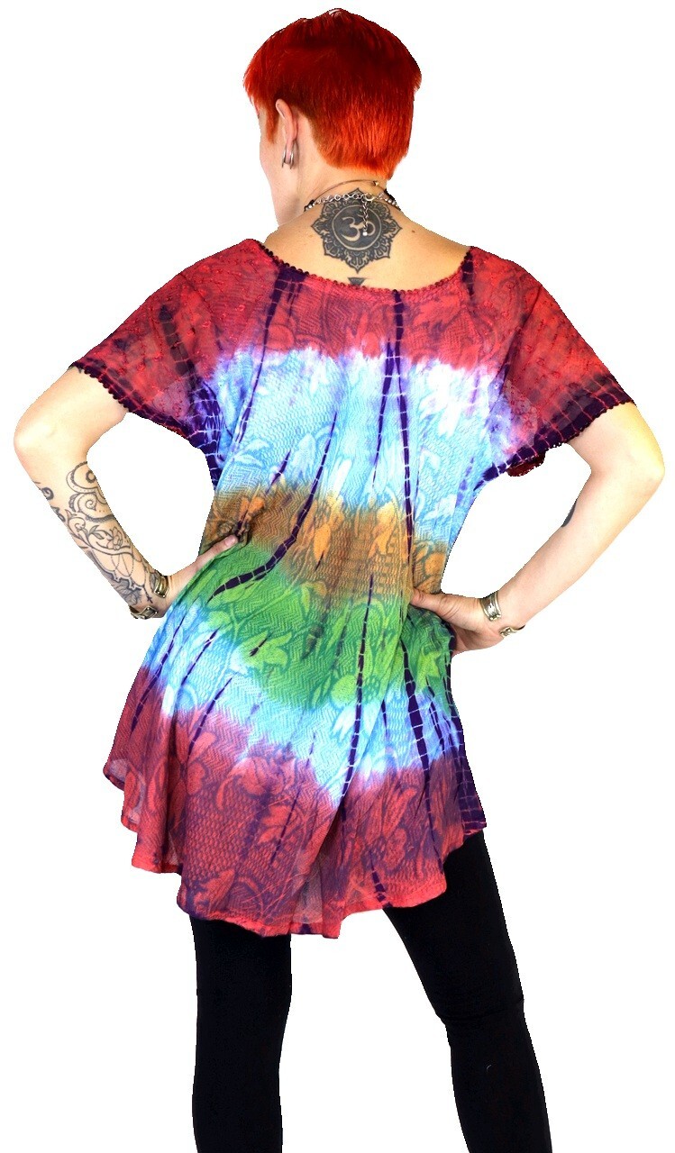 Evenlyn Red Blue Green Comfy tie dye Hippie Boho womens top