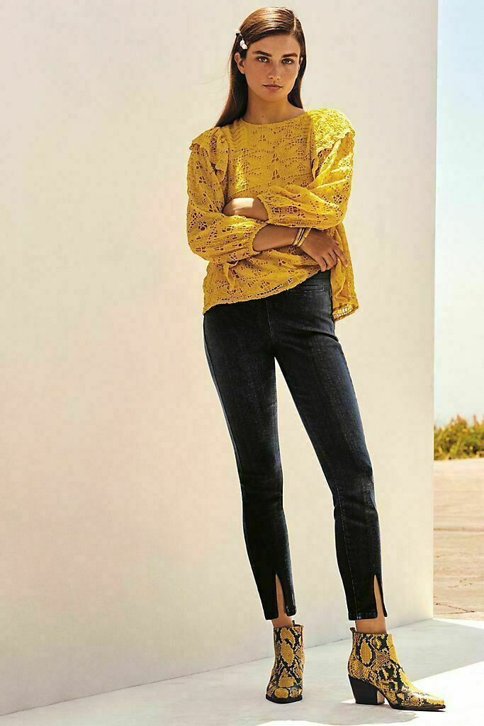 Anthropologie Clementine Blouse Eyelet Ruffle Pullover Puffed Sleeve Top XS US 2