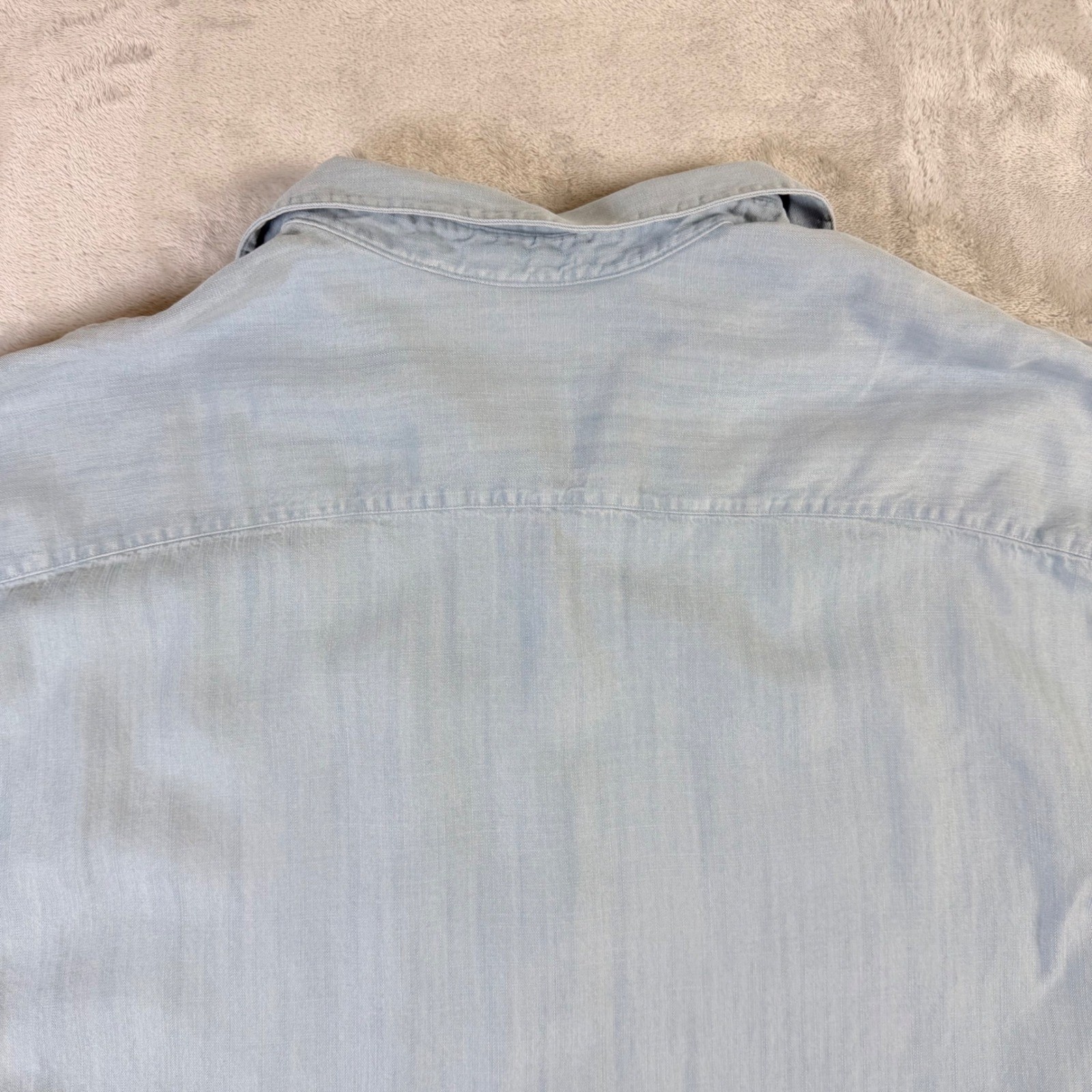 Soft Surroundings Button Down Shirt Womens PS Blue Tencel Lyocell Short Sleeve