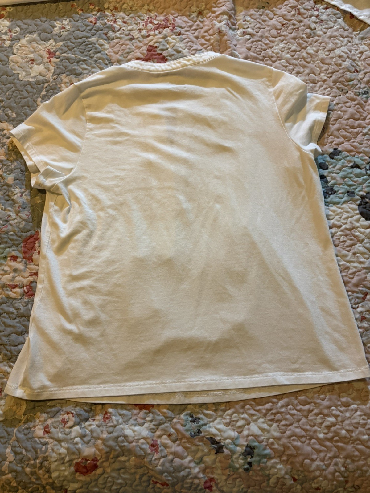 Lands End Lightweight Jersey Button Pintuck Top Size M White Spandex Cleangirl