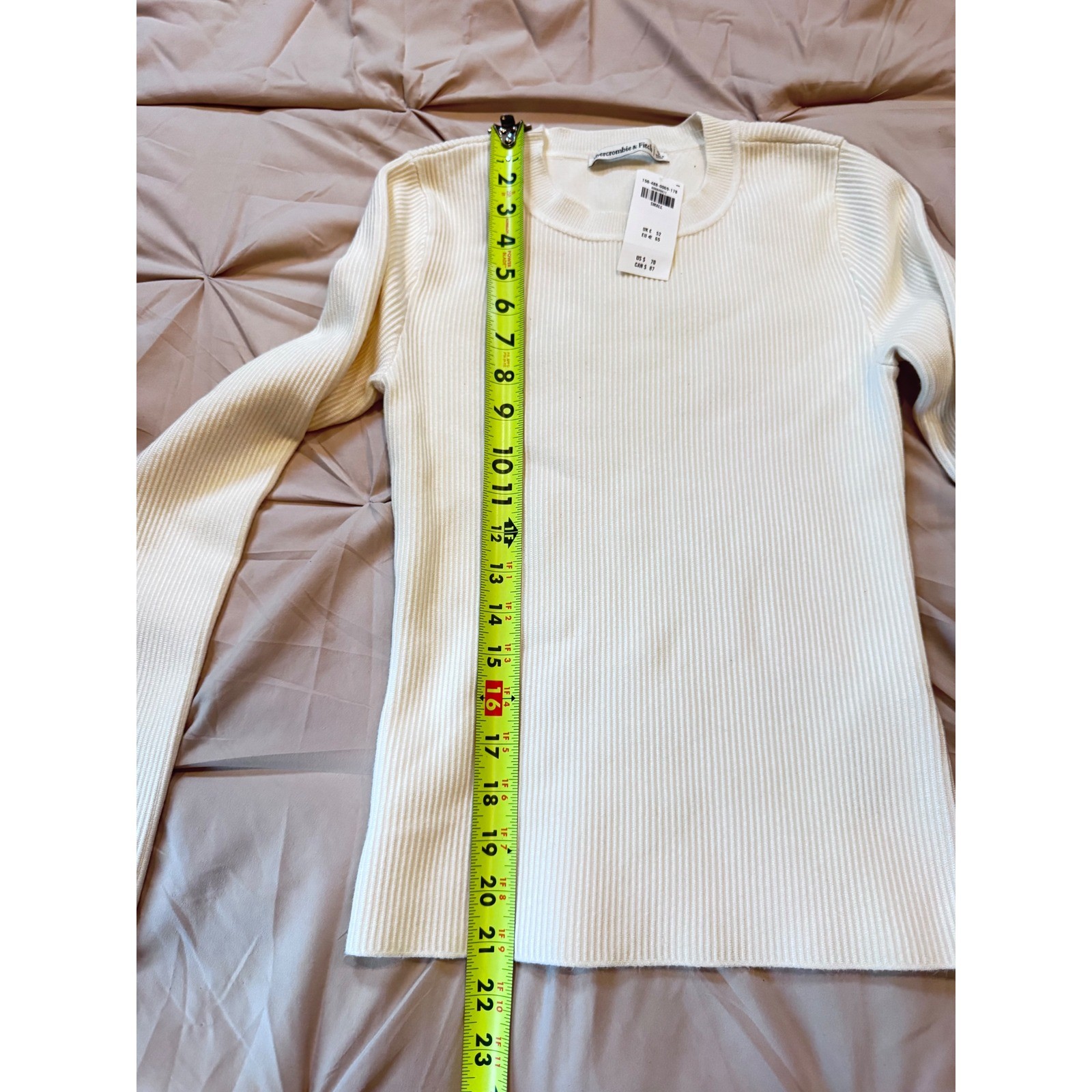 NWT Abercrombie & Fitch Ribbed Long Sleeve Crew Neck Top Cream White Small