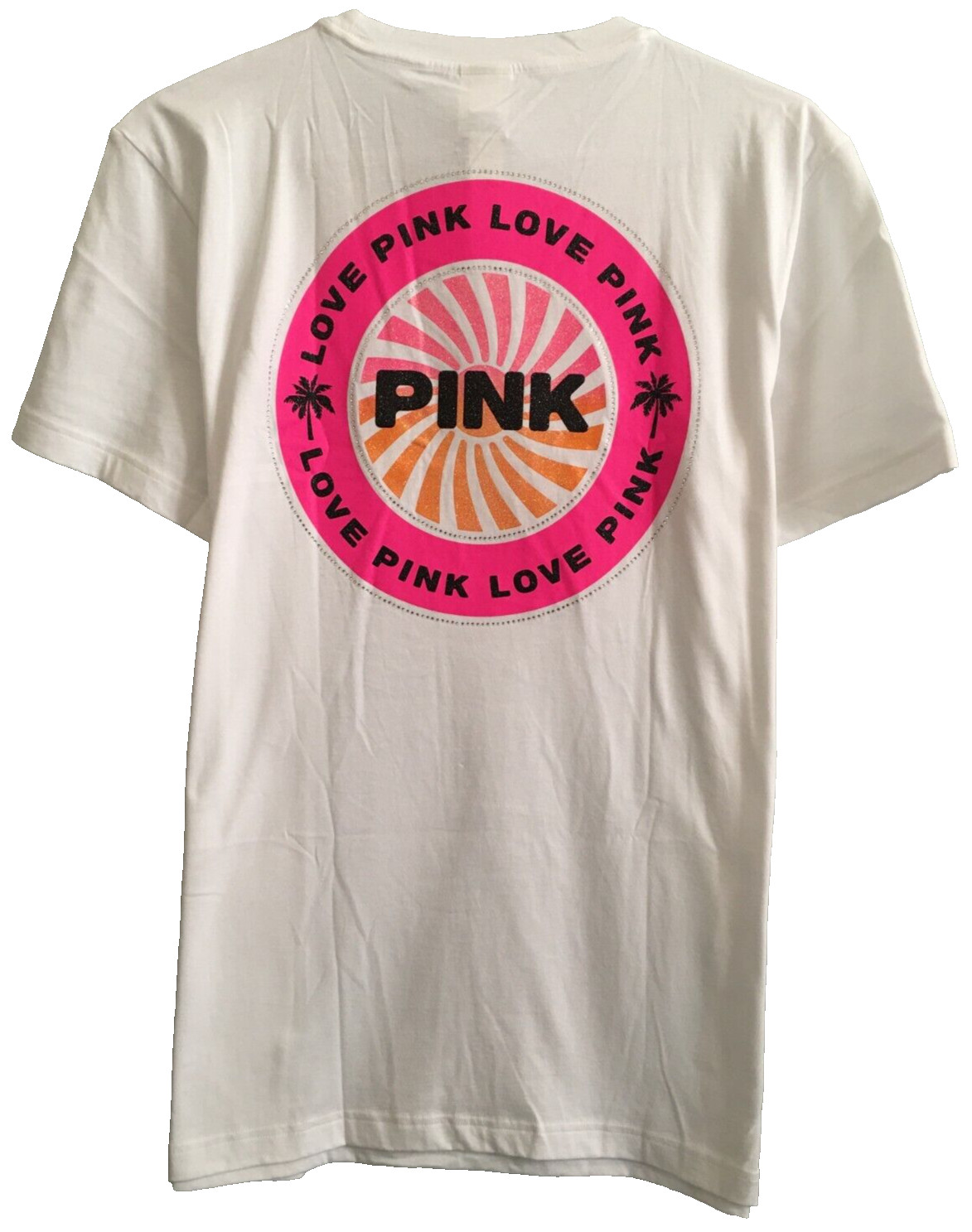 Victoria’s Secret PINK Campus Tee Shirt SS Rhinestone Glitter Bling Top L NWT