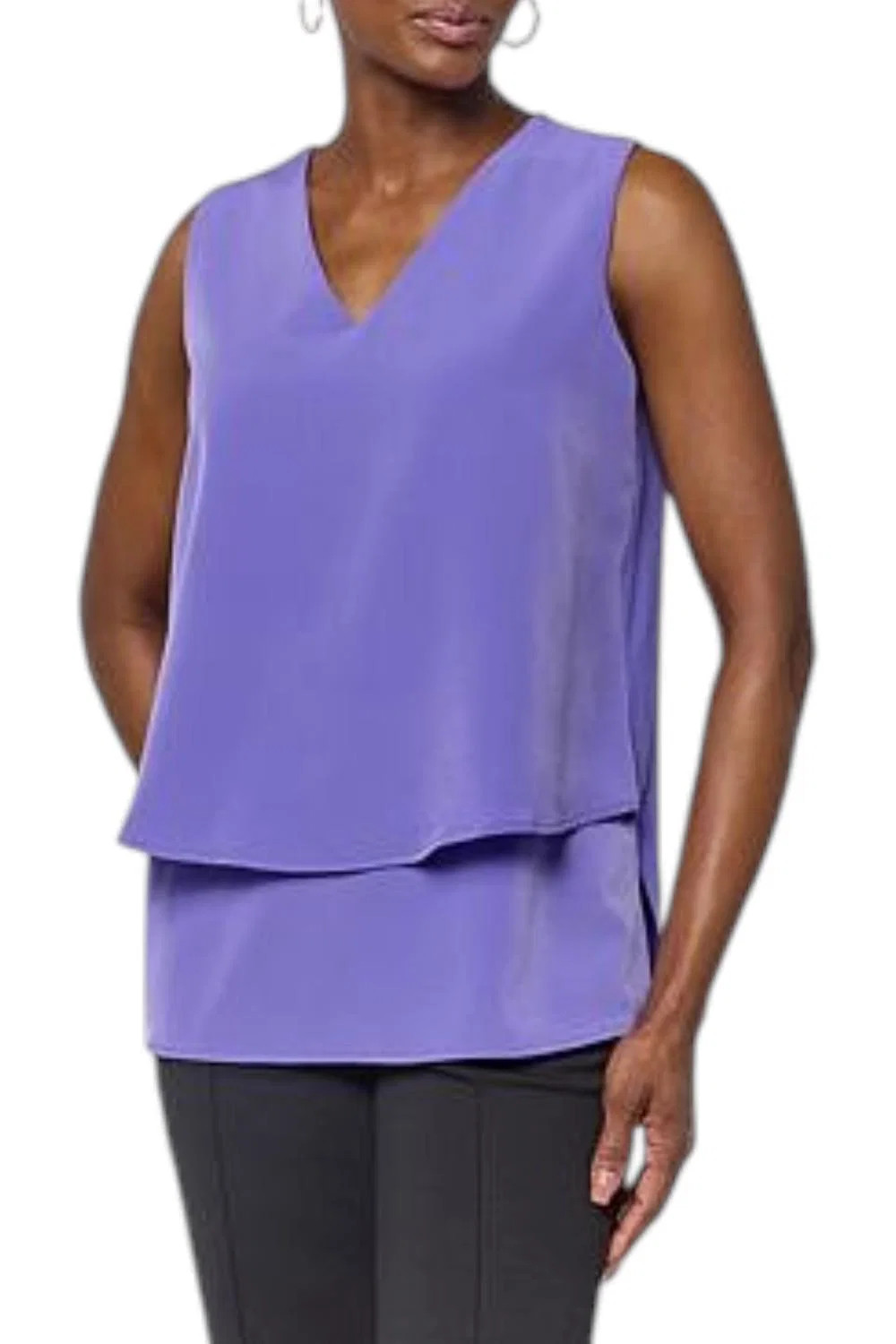 DG2 by Diane Gilman Women’s V-Neck Double Layer Easy Tank Purple