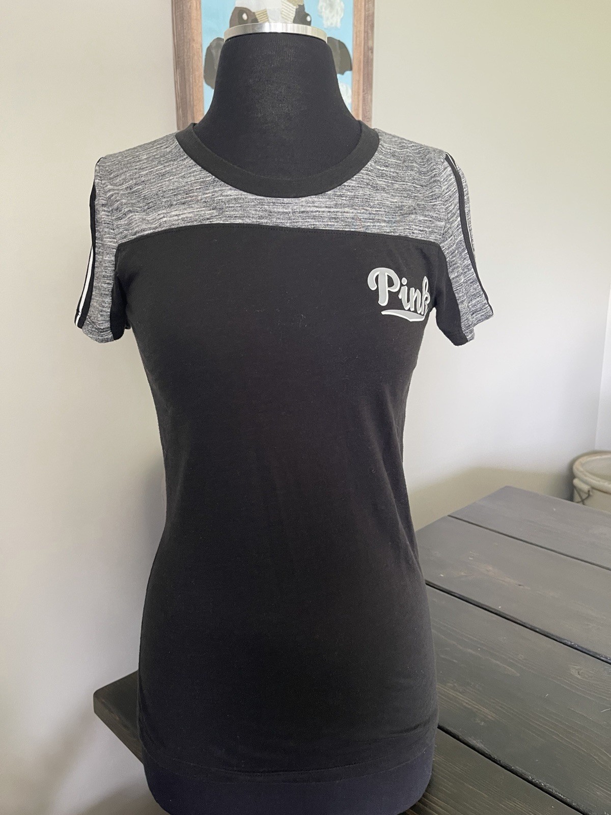 PINK XS Black and Grey Tshirt with Logo