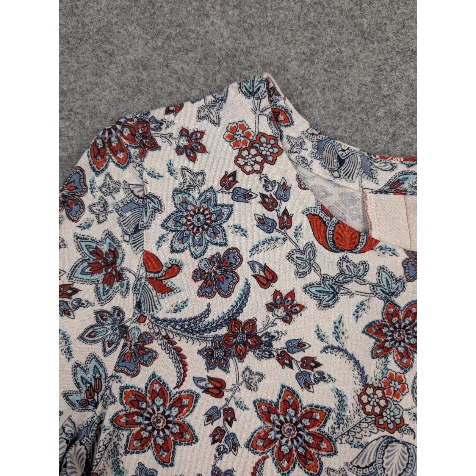J.Jill Wearever Floral Paisley Button Back Tunic Top Rust Blue Small