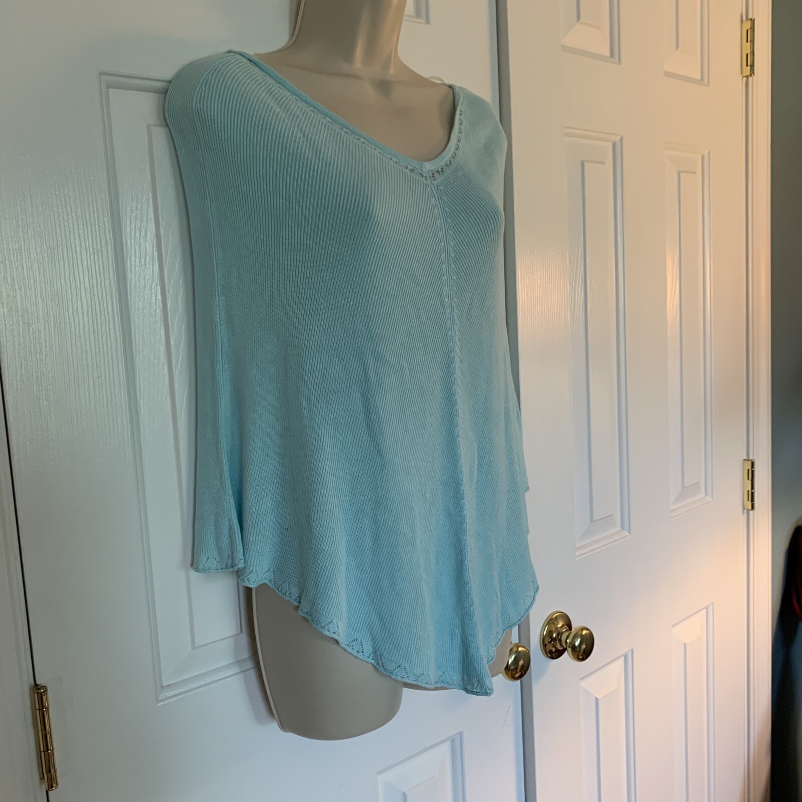 Women’s Knit Poncho Cape Shawl Wrap Shoulder Baby Blue One Size Fits All