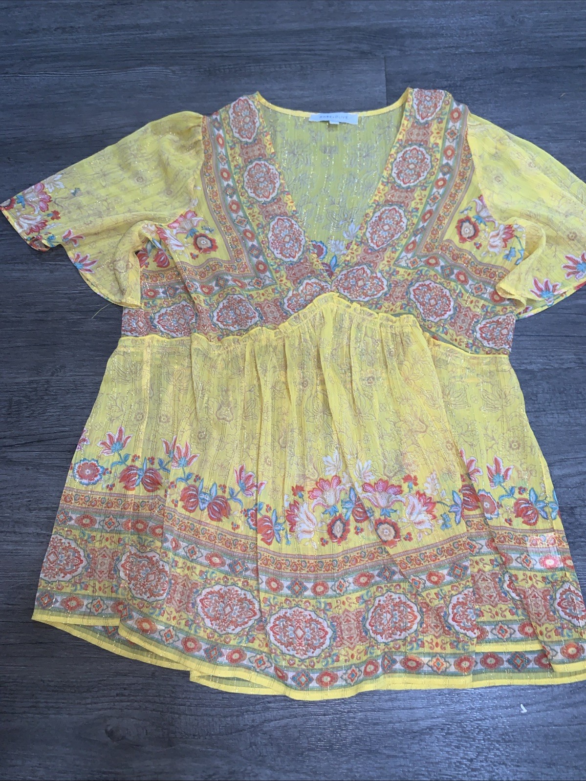 Rose + Olive Sheer Blouse Boho Hippie Size Large Breathable