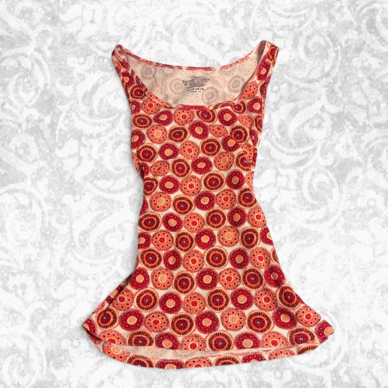Faded Glory Red Orange Geometric Circle Pattern Tank Top