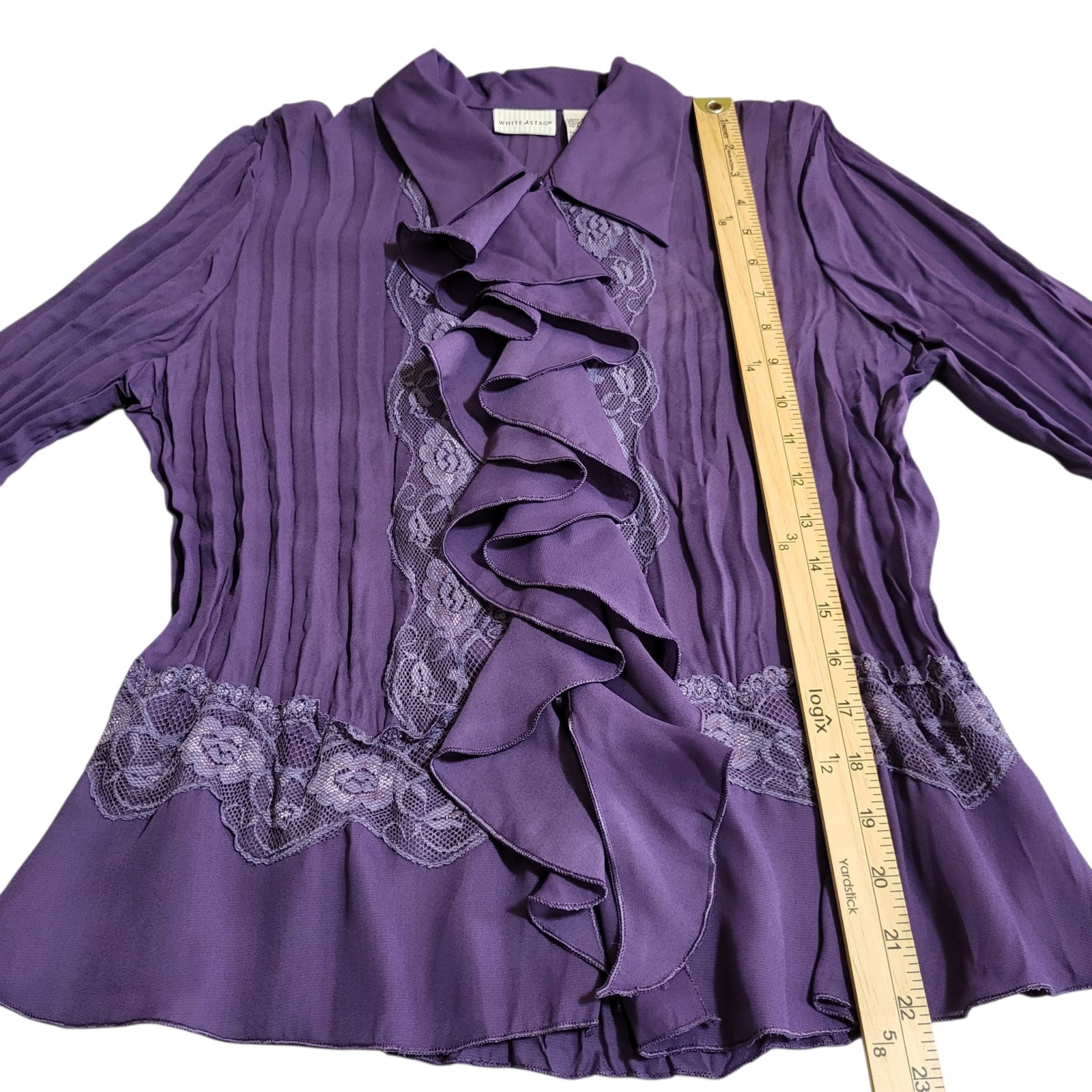 Vintage Blouse Sz S Purple Ruffle Lace Pleated Bell Sleeve Romantic Fairy Goth