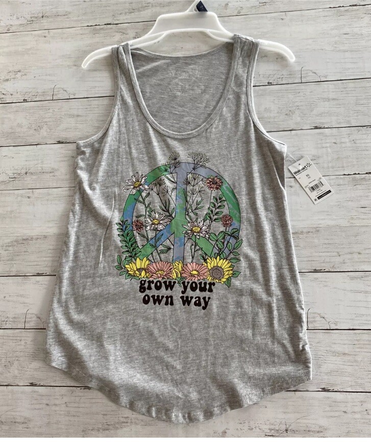 Wound Up Juniors Womens Shirt Tank Top Gray Earth Peace XS (1) NWT
