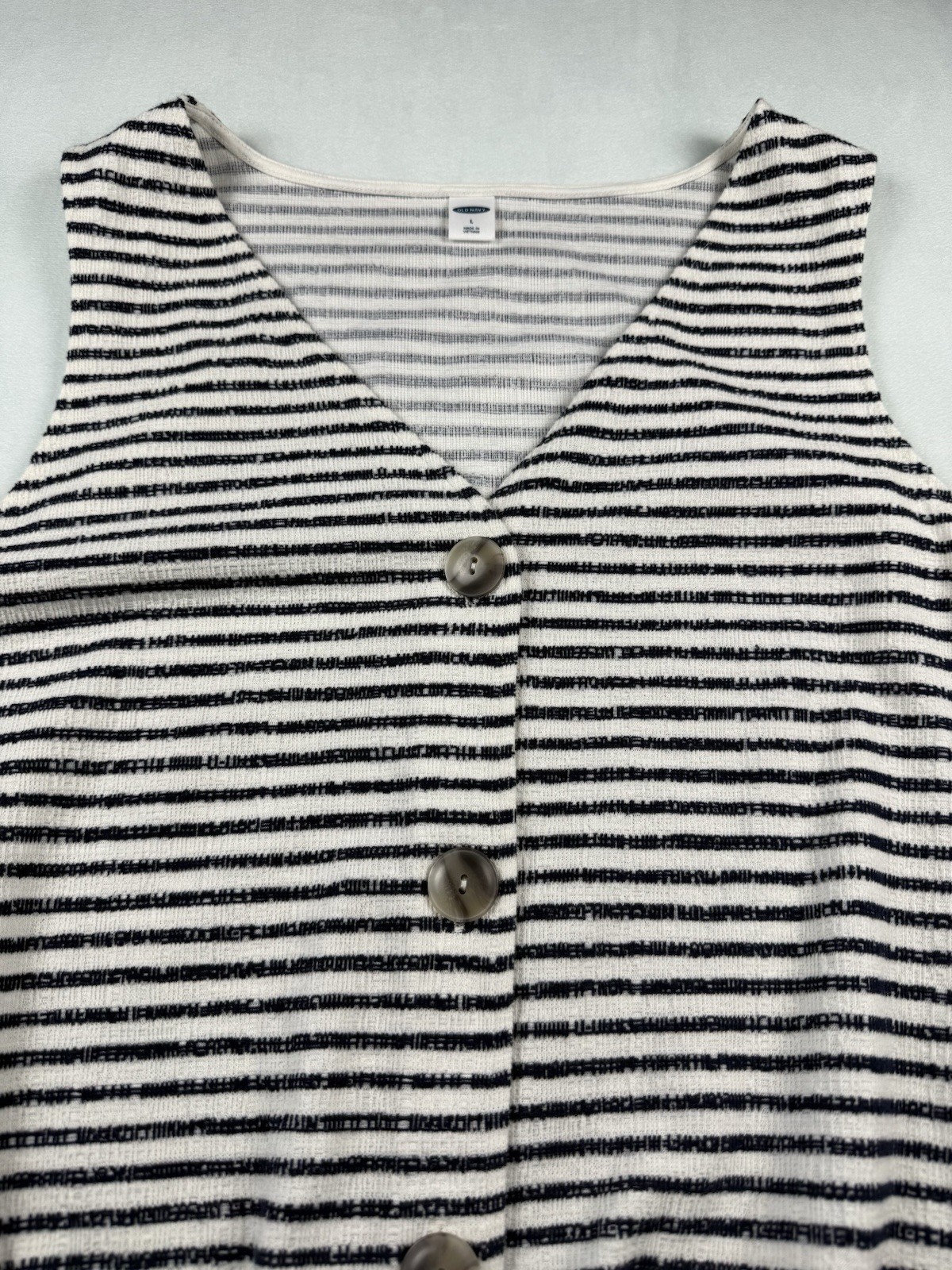 Old Navy Sleeveless Crop Top Button Tie Front Sz L Navy Blue Stripe Boxy Stretch