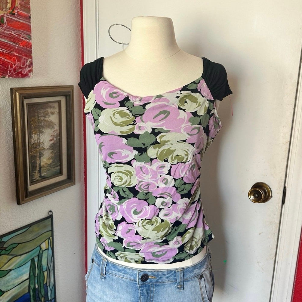INC international concepts purple and green floral shirt
