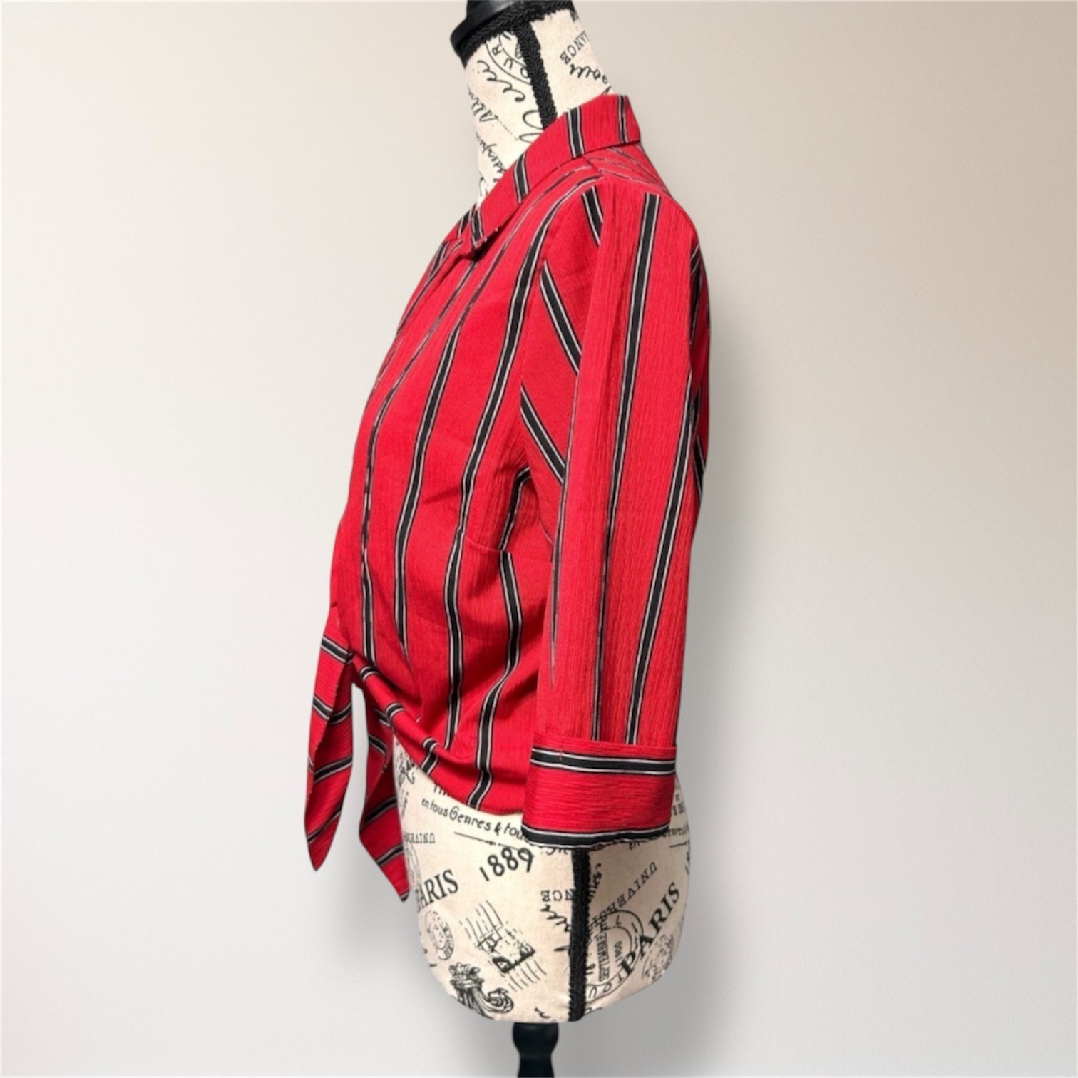 Haute Monde Red Striped Crop Blouse Tie Front Nautical Coastal Summer Top Small