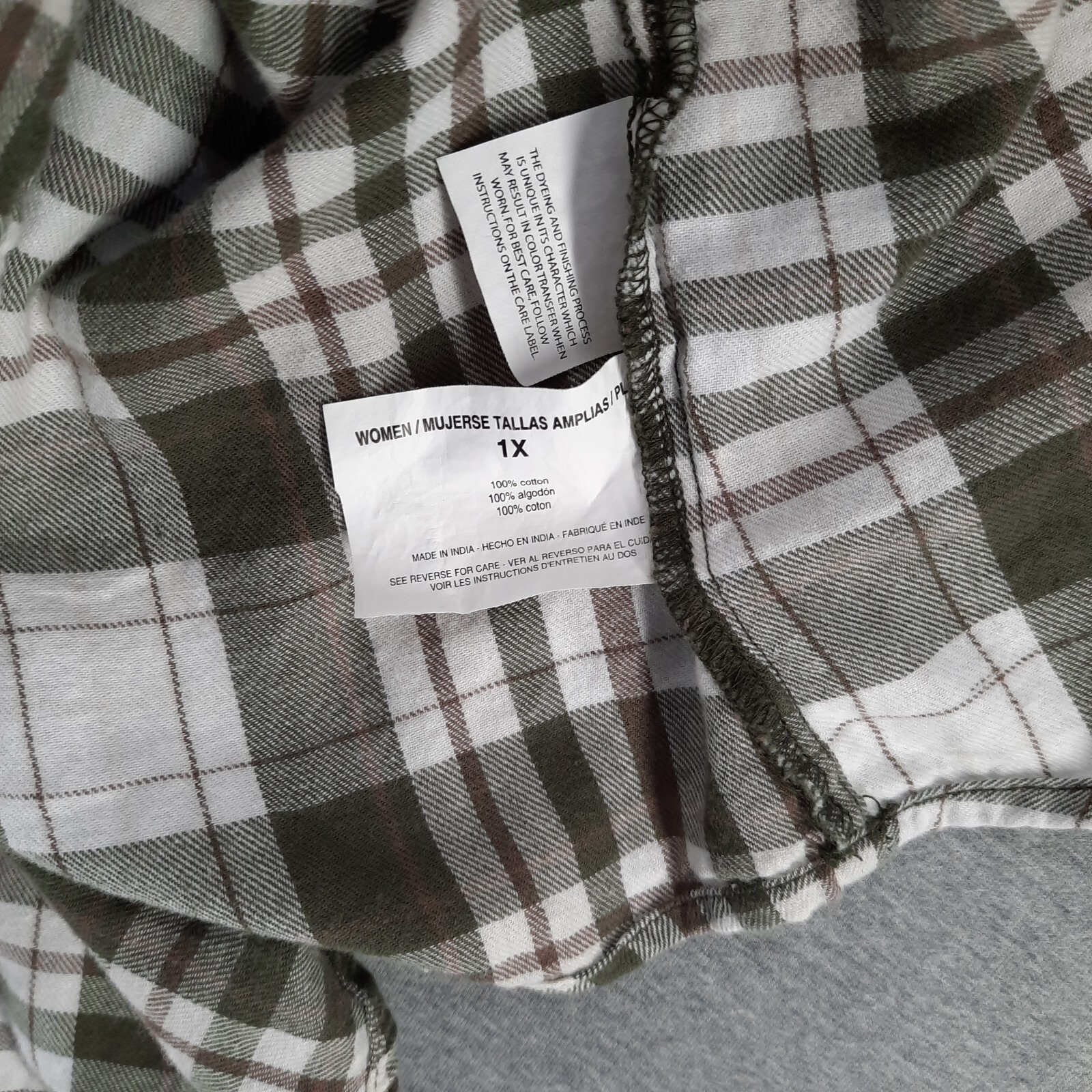Erika Shirt Women 1X Green White Brown Plaid Lightweight Flannel Cotton ESME