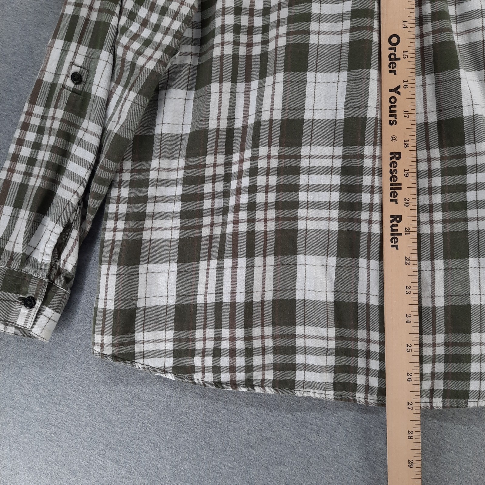 Erika Shirt Women 1X Green White Brown Plaid Lightweight Flannel Cotton ESME