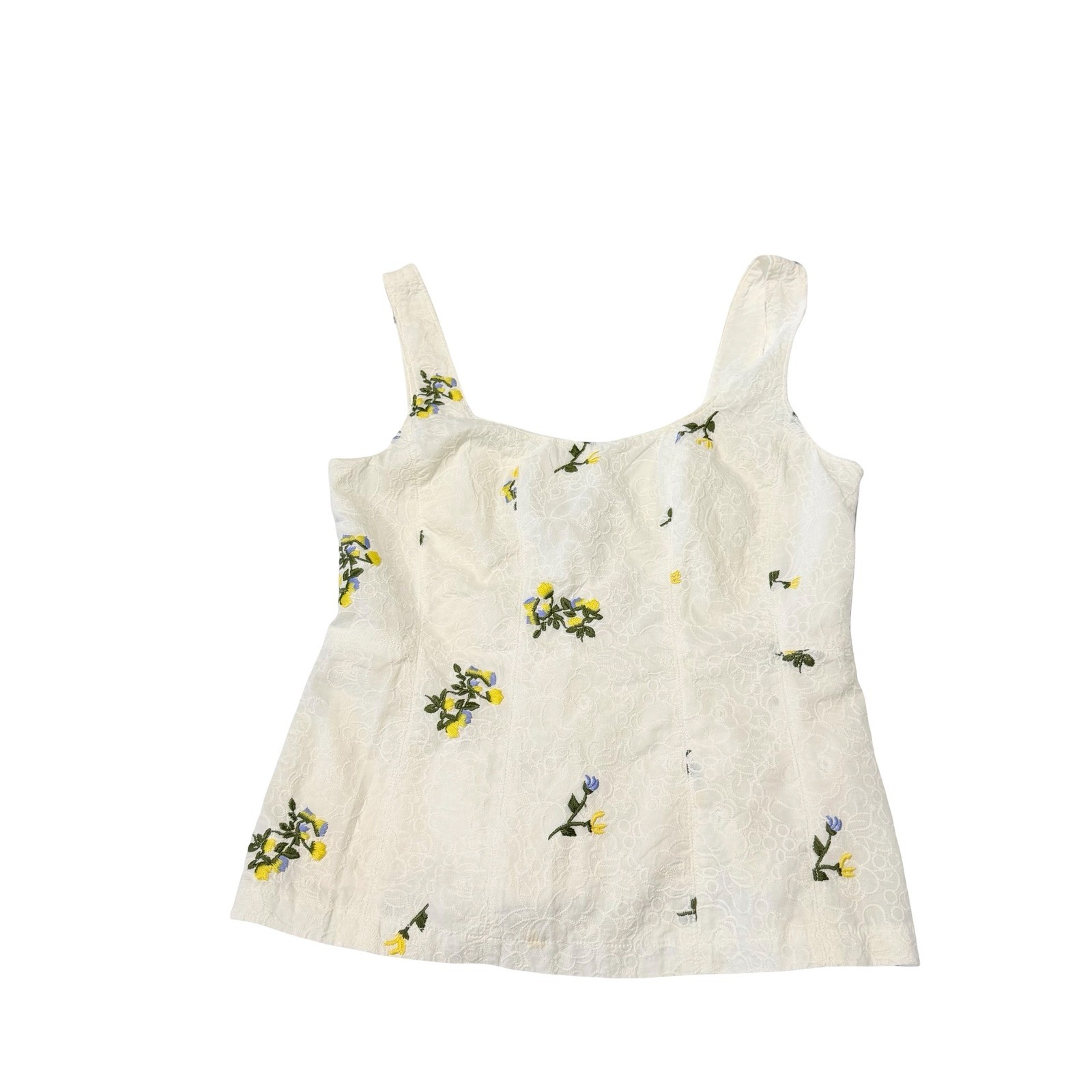 Vanessa Virginia Anthropologie Floral Embroidered Eyelet Lace-Up Tank Top