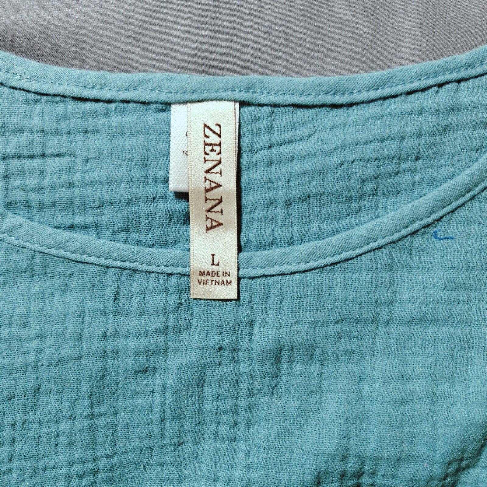 Zenana Double Gauze Side Tie Sleeveless Top Dusty Teal Boxy Cropped Tank Large