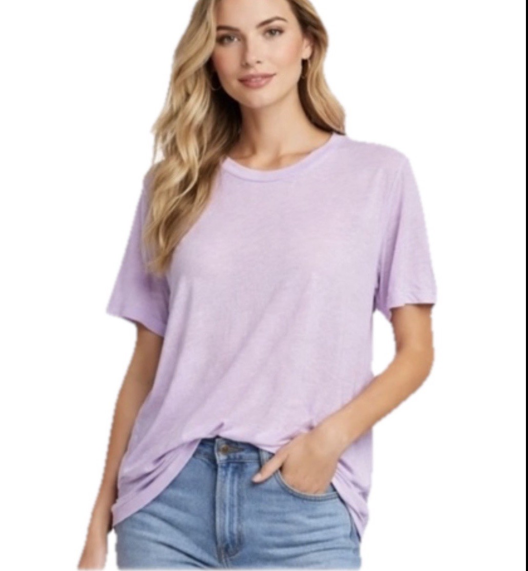 MONROW Burnout Slub Tee Lavender Oversized Crew Neck T Shirt Women’s Medium