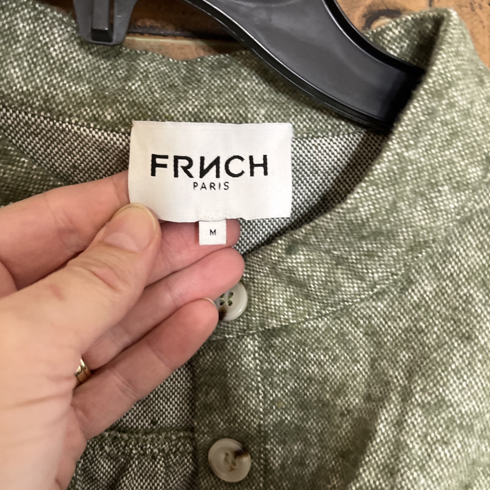 FRNCH women green Melinda Cotton/Linen blend Blouse Made In Paris Size Medium