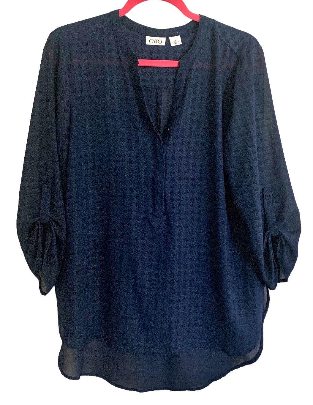 {CATO} Shirt/Top/Blouse ~M Blue & Black Check Semi Sheer Summer/Dressy