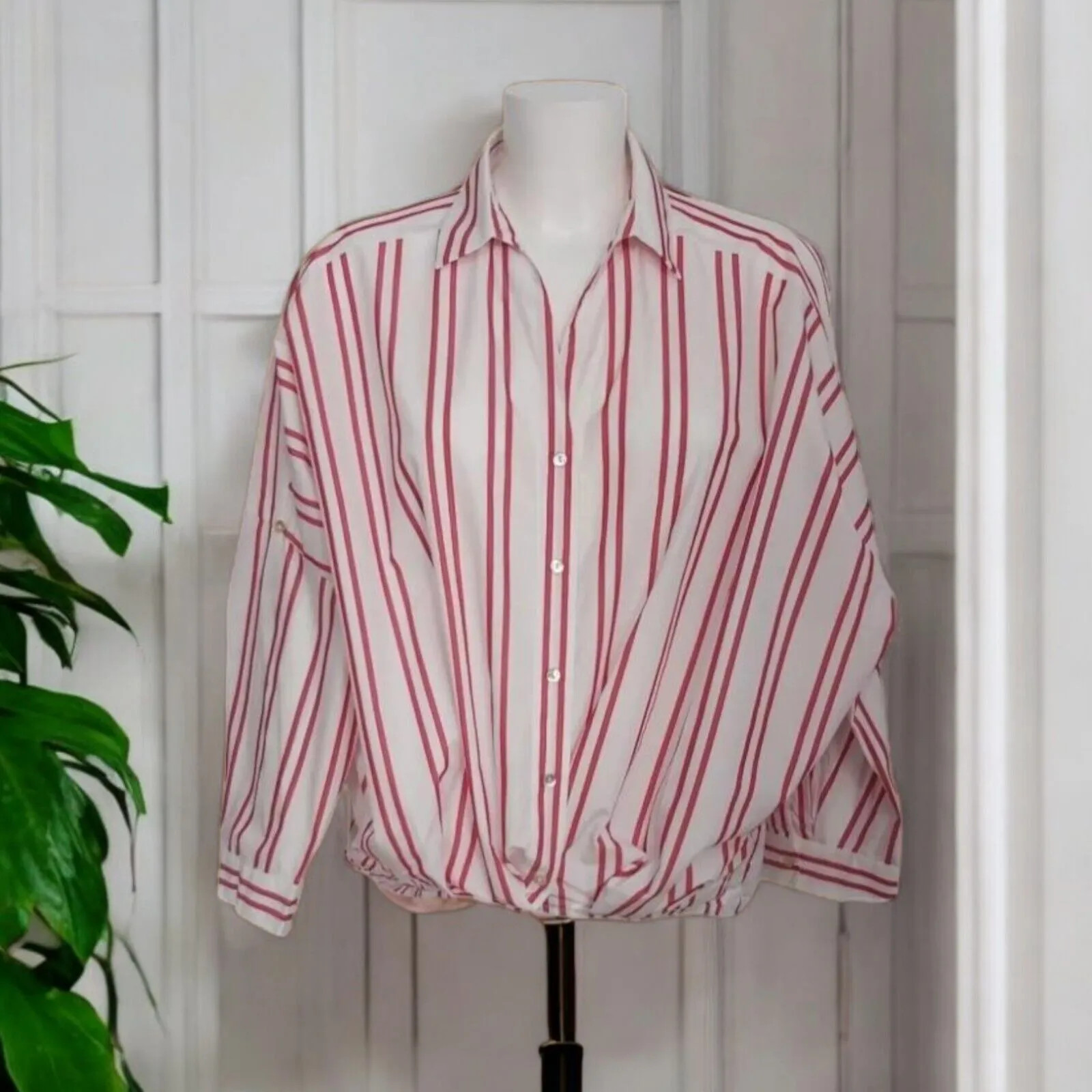 IBlues by Max Mara Statement Striped Red White High Low Oversized Shirt 8 10 12