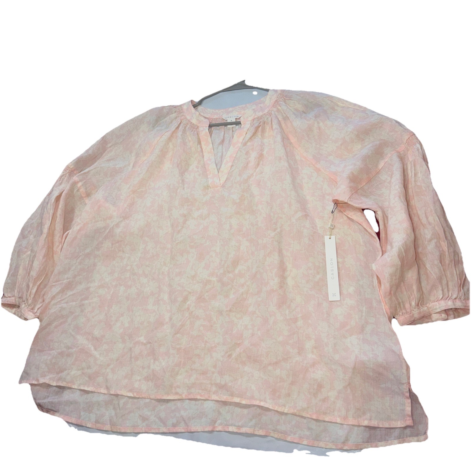CASLON Pink Floral Blouse NEW women’s 2XL V Neck Pullover Tunic Flowy Cotton Top