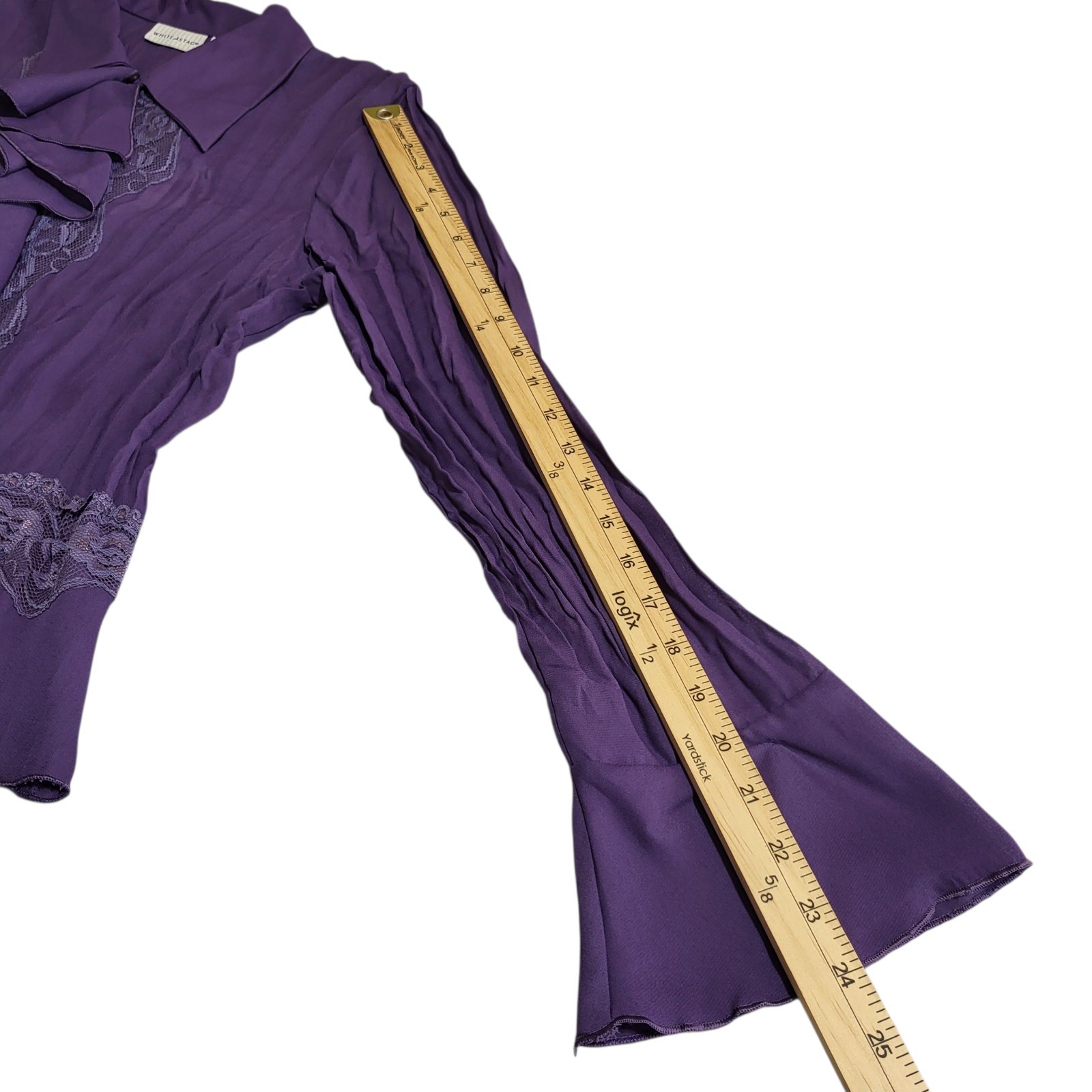Vintage Blouse Sz S Purple Ruffle Lace Pleated Bell Sleeve Romantic Fairy Goth
