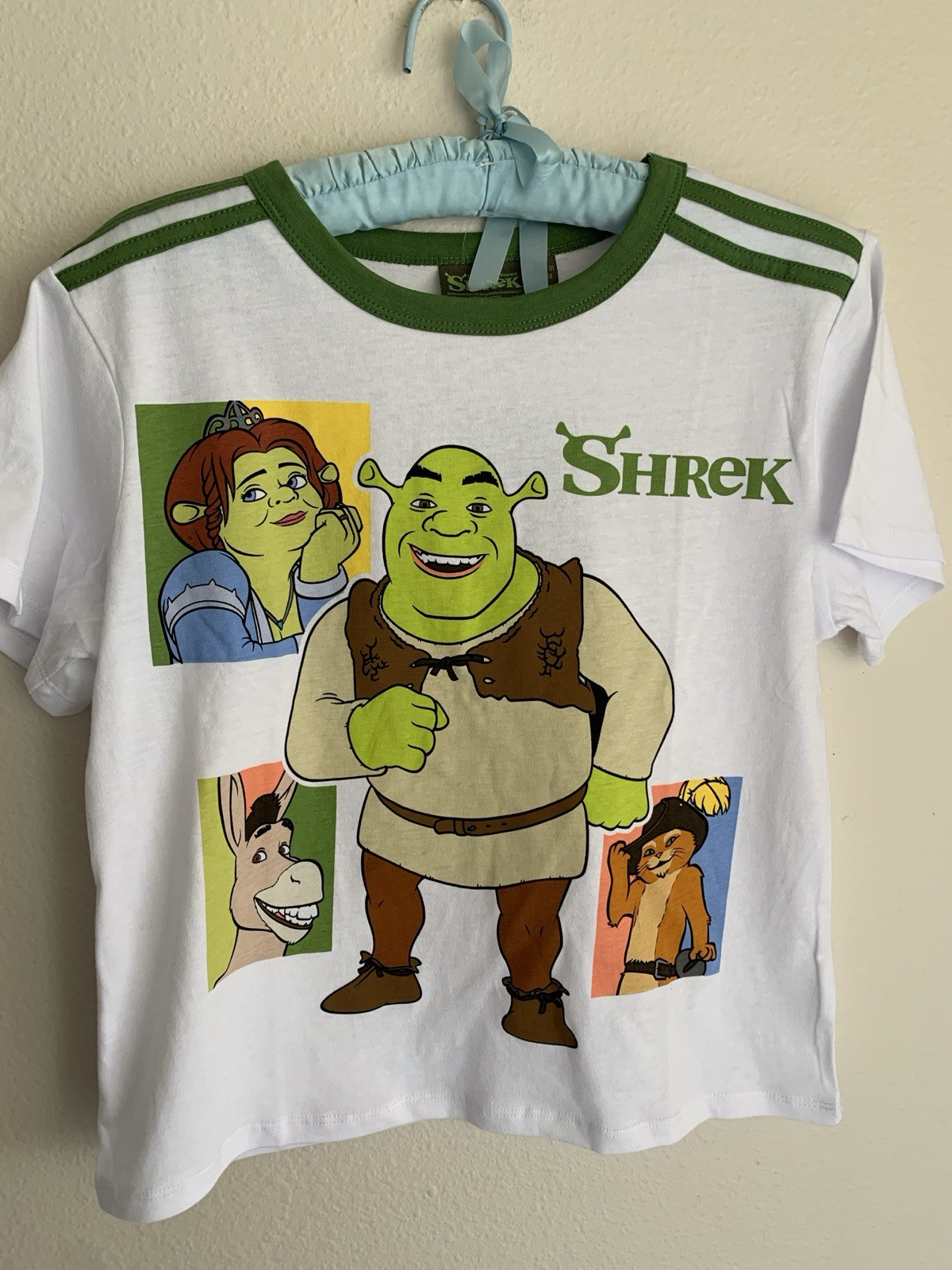 New L Juniors Shrek Fiona Donkey T-shirt Puss In Boots Y2K Cartoon Movie Tee