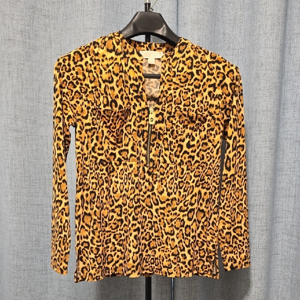 Michael Kors Tan, Brown and Black Animal Print Blouse Size Medium